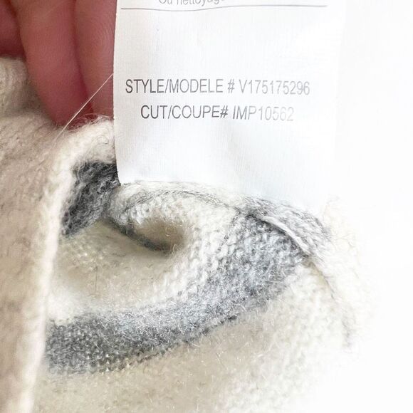 Vince Sweater Womens Small 100% Cashmere Striped Cream Neck Blue Gray Cream - Picture 4 of 8